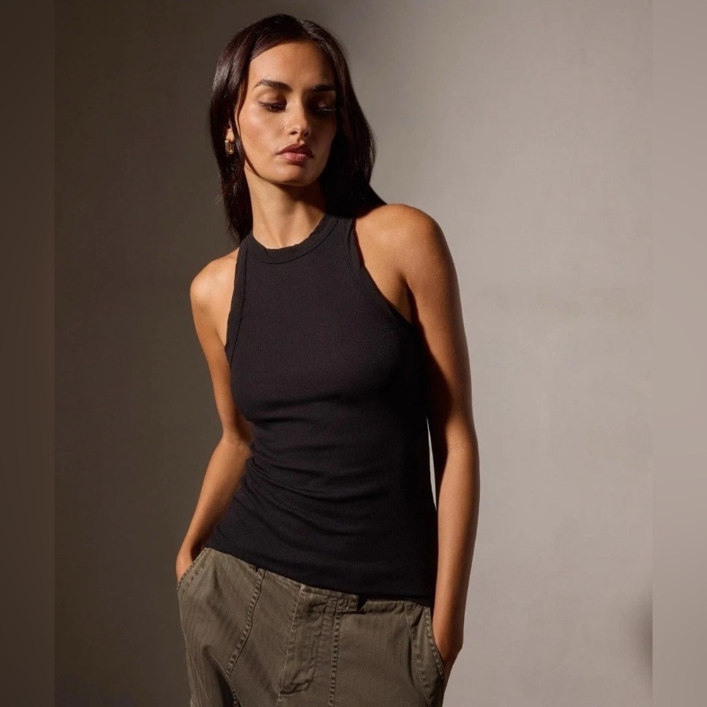 James Perse Black Ribbed Tank Top Size 2 Minimalist Sleeveless Essential